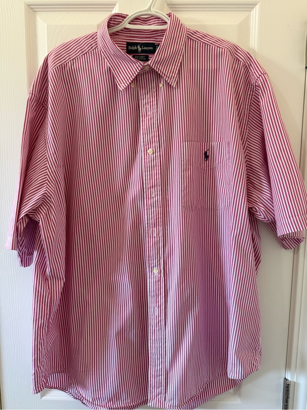 Ralph Lauren Big Shirt Red and White Striped Short-Sleeve Button-Down Shirt.